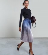 REISS ANNA METALLIC OMBRE PLEATED MIDI SKIRT BLUE ~ glamorous pleats