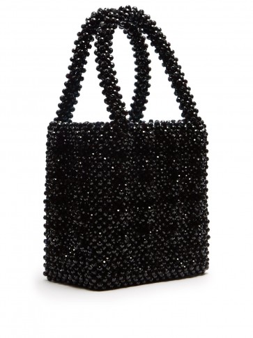 SHRIMPS Antonia black faux-pearl embellished bag ~ small boxy top handle bags