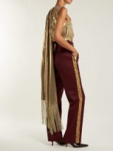 HILLIER BARTLEY Bathorea faux snake-trimmed burgundy wool-blend trousers ~ dark red side stripe pants