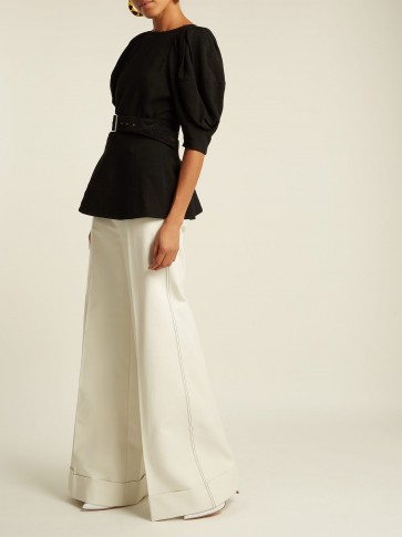 KHAITE Beatrice cream wide-leg cotton-twill trousers ~ chic pants