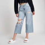 RIVER ISLAND Blue Alexa cropped wide leg ripped jeans – summer denim