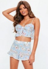 MISSGUIDED blue floral pattern lace trim co ord set – holiday fashion