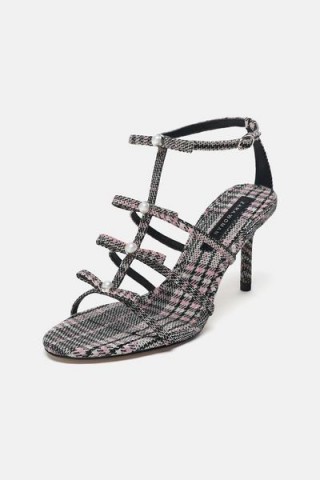 ZARA CHECKED FABRIC SANDALS / strappy check print heels