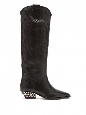 ISABEL MARANT Dinzi western black leather knee-high boots