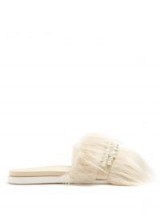 SIMONE ROCHA Faux pearl-embellished faux-shearling slides ~ fluffy cream flats