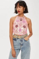 TOPSHOP Pink Floral Halter Neck Cami Top / shimmer and shine