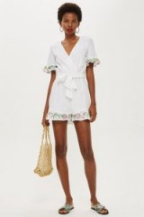 TOPSHOP Flower Embroidered Playsuit Ivory / tie waist floral trimmed romper