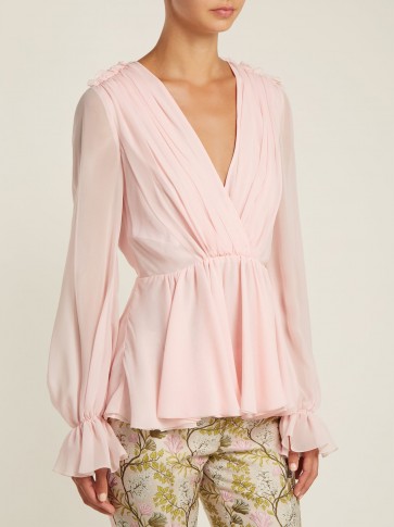 GIAMBATTISTA VALLI Gathered pink silk blouse ~ feminine gathered top