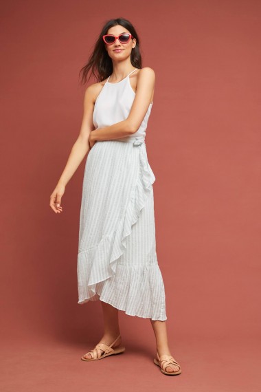 Maeve Gloria Striped-Wrap Skirt ~ pale-blue ruffle trimmed skirts