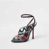 River Island Green snake embossed strappy sandals – high heeled ankle-strap party shoes