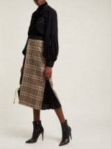 FENDI High-rise checked wool side pleated midi skirt