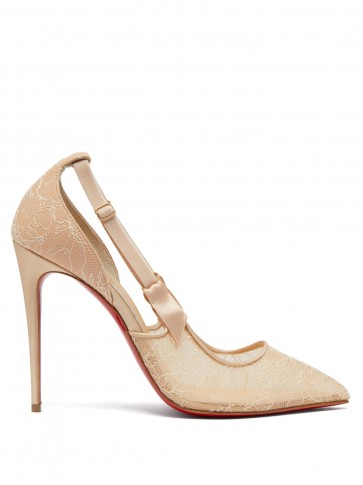 CHRISTIAN LOUBOUTIN Hot Jeanbi 110 beige lace pumps ~ feminine semi sheer court shoes