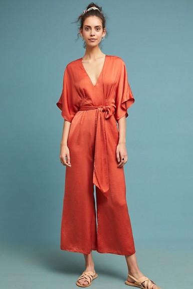 dRA Laura Cropped Wide-Leg Jumpsuit ~ red slinky jumsuits