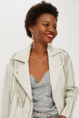 TOPSHOP Leather Diamante Biker Jacket White / shimmering jackets