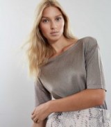 REISS LILEA METALLIC T-SHIRT PEWTER ~ casual luxe tee