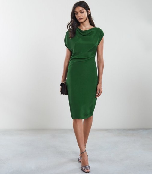 REISS LORE CAPPED SLEEVE DRESS DARK GREEN ~ effortless style clothing