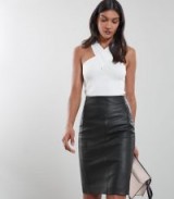 REISS MEGAN LEATHER PENCIL SKIRT BLACK ~ panelled design ~ wardrobe style staple