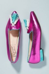 ANTHROPOLOGIE Metallic Tasselled-Leather Loafers Pink / shiny tasseled flats