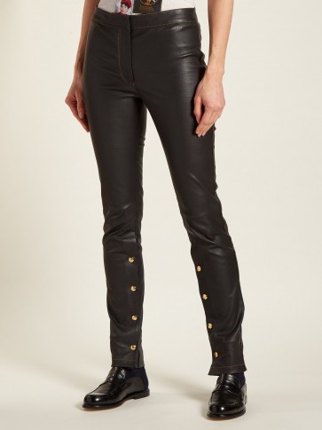 LOEWE Mid-rise skinny-leg black leather trousers ~ stud detail skinnies