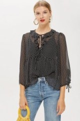 TOPSHOP Mixed Print Polka Dot Blouse – spot print sheer ruffled top