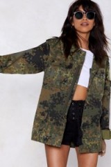 NASTY GAL Now You See Me Camo Jacket Khaki – green camouflage prints