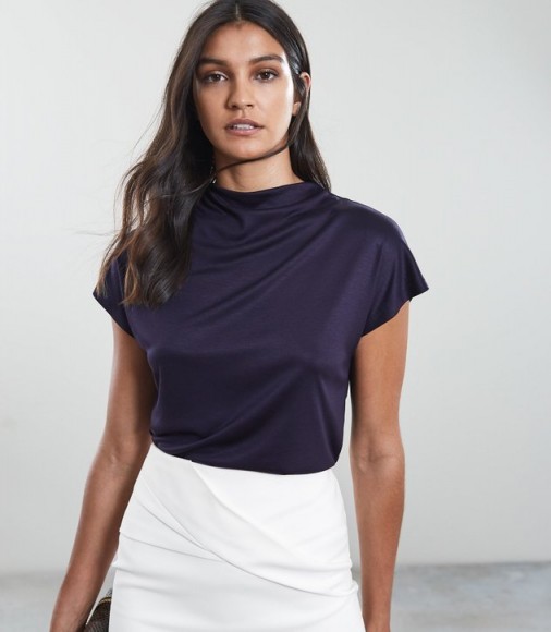 REISS PAX SLEEVELESS HIGH NECK TOP NAVY ~ soft draped style