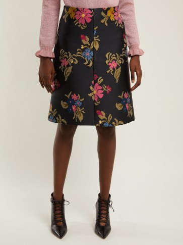 REDVALENTINO Pixelated-floral jacquard A-line skirt ~ feminine look