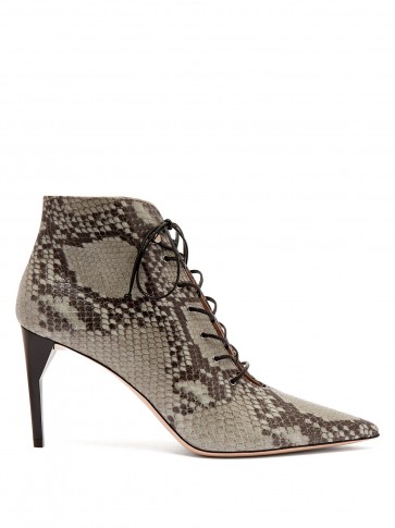 MIU MIU Grey Python-effect leather ankle boots ~ point toe booties