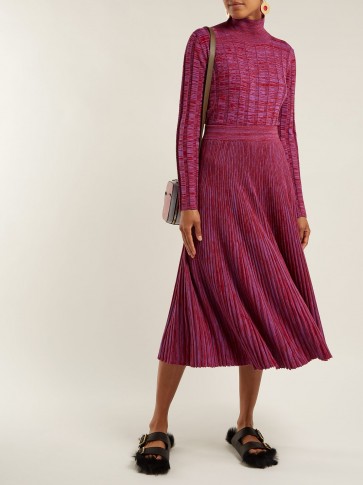 MARNI Ribbed-knit wool skirt ~ red & purple