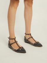 VALENTINO Rockstud T-bar leather polka dot flats