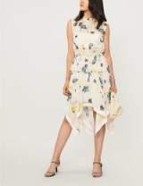 SELF-PORTRAIT Asymmetric graphic floral-print chiffon dress nude / summer garden parties