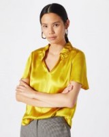 JIGSAW SILK V-NECK RUFFLE SLEEVE TOP SUNFLOWER / silky yellow tops