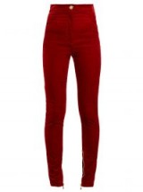 BALMAIN Red Stretch-velvet skinny trousers ~ soft feel skinnies