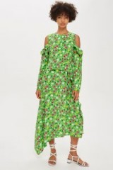 TOPSHOP Waterfall Dress by Boutique / green floral cold shoulder dresses