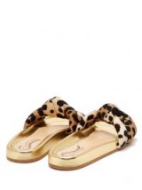 CHARLOTTE OLYMPIA X Adriana Degreas leopard-print slides ~ gold leather flats