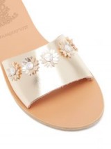 ANCIENT GREEK SANDALS X Fabrizio daisy-appliqué slides ~ flat metallic-gold mules