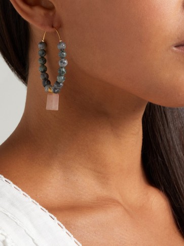 ELISE TSIKIS Aduana beaded hoop earrings | green and pink stone jewellery | large hoops