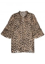 ALICE + OLIVIA Julius flocked leopard chiffon blouse – animal prints – brown tones