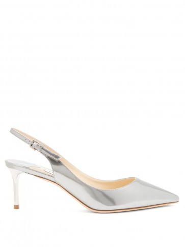 JIMMY CHOO Erin 60 silver patent-leather slingback pumps ~ metallic courts