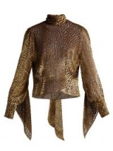 PETAR PETROV Esra metallic-gold fil-coupé chiffon blouse / shimmering high neck top