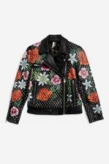 TOPSHOP Floral Leather Biker Jacket in Black