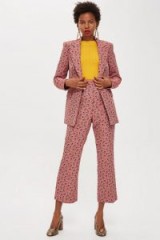 TOPSHOP Floral Print Jacquard Kick Flare Trousers / pink cropped suit pants