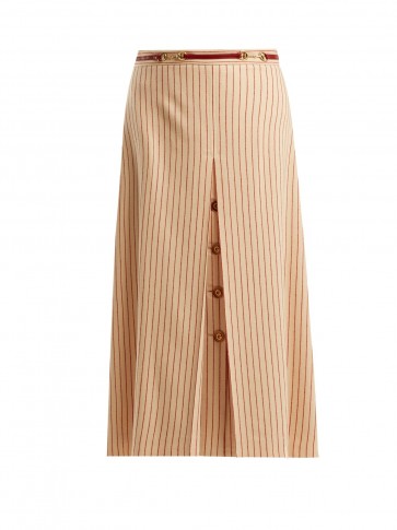 GUCCI Inverted-pleat pinstripe wool midi skirt