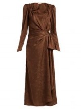 ATTICO Brown Jacquard midi dress ~ plunging neckline ~ wrap tie waist