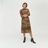 WAREHOUSE LEOPARD PRINT MESH DRESS IN BROWN / animal prints