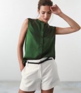 REISS LILA BOTTLE-GREEN SILK SLEEVELESS BLOUSE ~ luxe essential