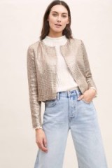 Seen Worn Kept Livy Sequin Jacket in Silver ~ metallic collarless jackets