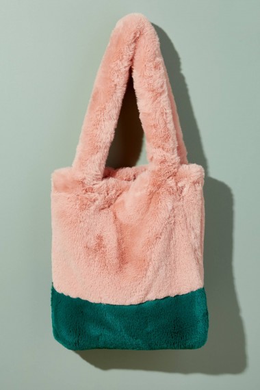 ANTHROPOLOGIE Mabel Colourblocked Faux-Fur Tote ~ fluffy winter bag