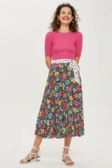 Topshop Mixed Floral Pleat Midi Skirt – multicoloured prints