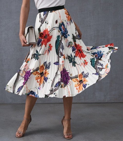 REISS MYA IGUANA KNIFE PLEATED MIDI SKIRT ~ muticoloured florals